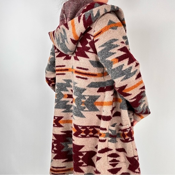 NWOT Joie Southwest Print Long Line Wool Blend Open Front Hooded Cardigan - Picture 2 of 7